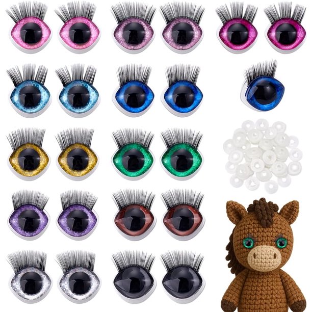 22 ojos de seguridad de resina en 11 colores para amigurumi, ojos de seguridad ovalados, ojos de seguridad de ganchillo, ojos brillantes para animales de peluche con pestañas.