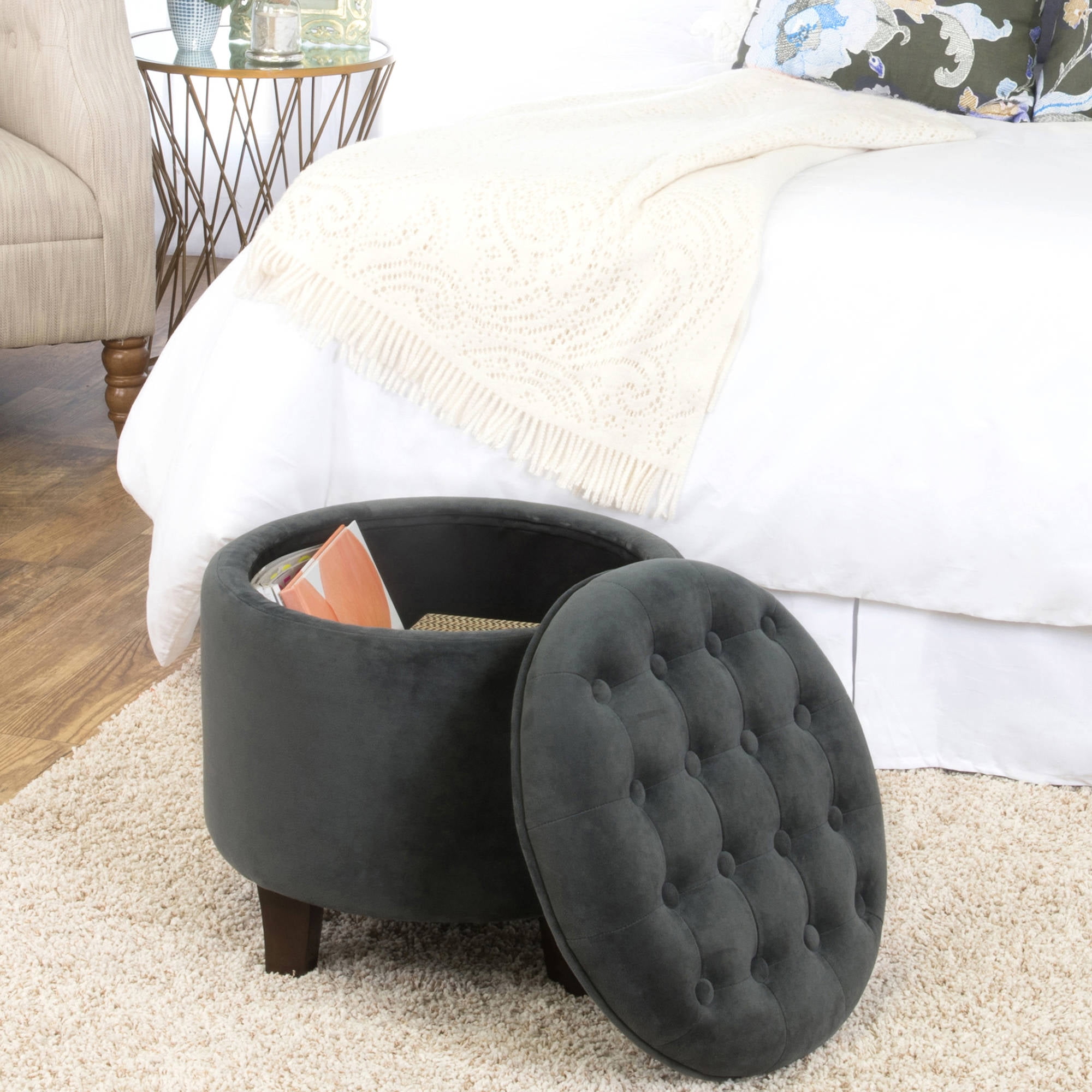 HomePop Tufted Round Ottoman with Storage Multiple Colors