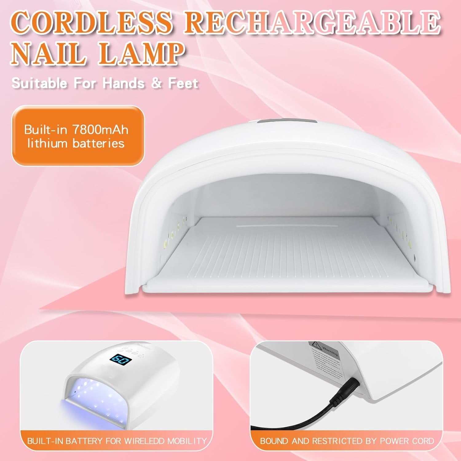 Rechargeable Faster Drying UV LED Nail Lamp, LED Nail Dryer Gel Polish Light Nail Polish Curing LED Nail Dryer Automatic Sensor Professional Nail Light Suitable for Fingernails and Toenails