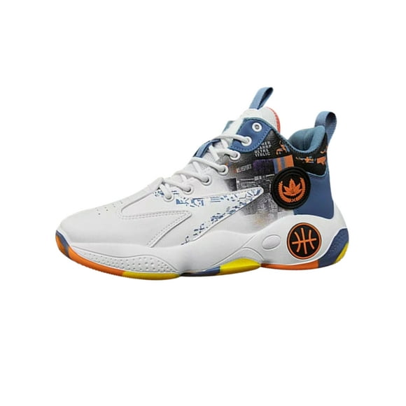 Woobling Hommes Sneaker Slip Chaussures de Basket-Ball Résistants Baskets Durables Chaussure de Course de Mode Sport Blanc Bleu 8,5
