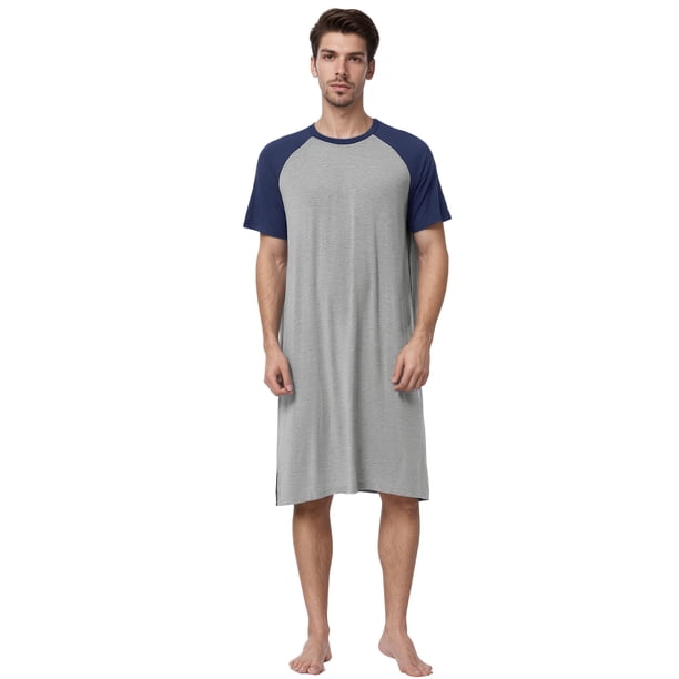 Camisón para hombre Lars Amadeus Ropa dormir Mangas raglán Pijamas suaves Gris claro XXL