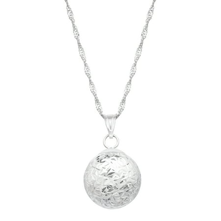 Just Gold Etched Ball Pendant Necklace in 14kt White Gold
