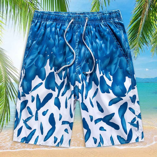 ICHUANYI ClearanceMen's Five-point Quick-drying Sports Surfing Printing Plus Size Seaside Vacation Beach Shorts Swimming Trunks(Light blue, XXL) ICHUANYI WER20232080502281
