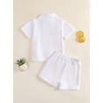 thumbnail image 6 of BemeyourBBs Toddler Baby Boy Summer Clothes 2 Pieces Cotton Linen Outfit Solid Color Mock Neck Short Sleeve Button Down Shirt and Shorts Set, 6 of 9