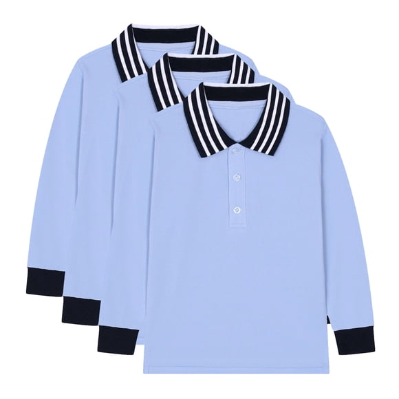 REDARER Boys School Uniform Pique Polo Shirts with Long Sleeves, 3-Pack - for Little Boys & Big Boys,Size 6-7 Years