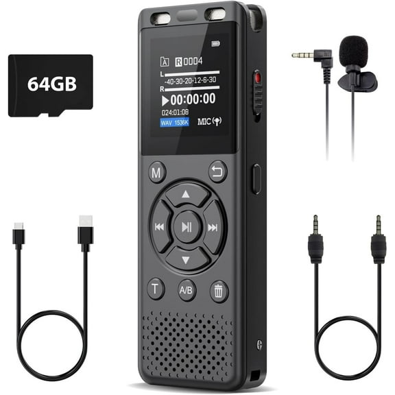 Wiher 96GB Digital Voice Recorder, One Click, HD Recording Easy Control Voice Recorder with Playback, Large Screen 7000 Hours Sound Audio Recorder Recording Tape for Lectures Meeting MP3 Player