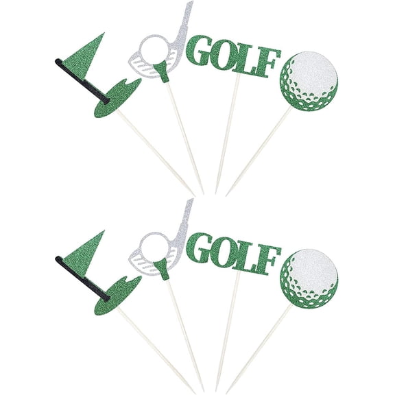 Golf Cupcake Toppers, Glitter Green and Silver, 12 Pack, Golf Theme Birthday Party and Baby Shower Cake Decorations