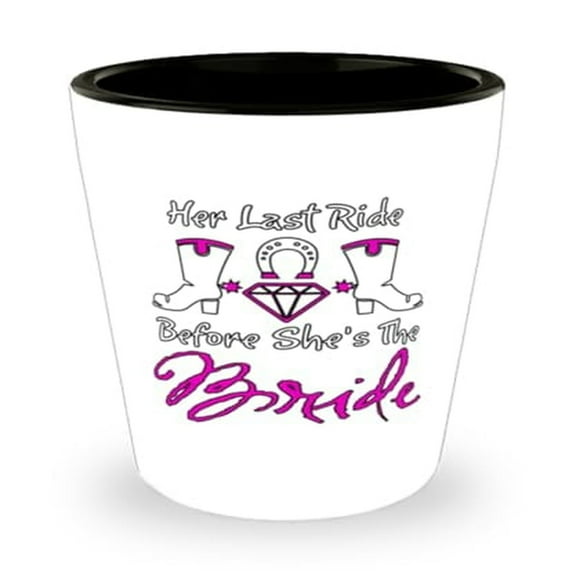 Bachelorette Party Shot Glass - 'Her Last Ride Before She's The Bride' Bridal Shower Mini Glassware Unique 1.5oz Celebration Cup