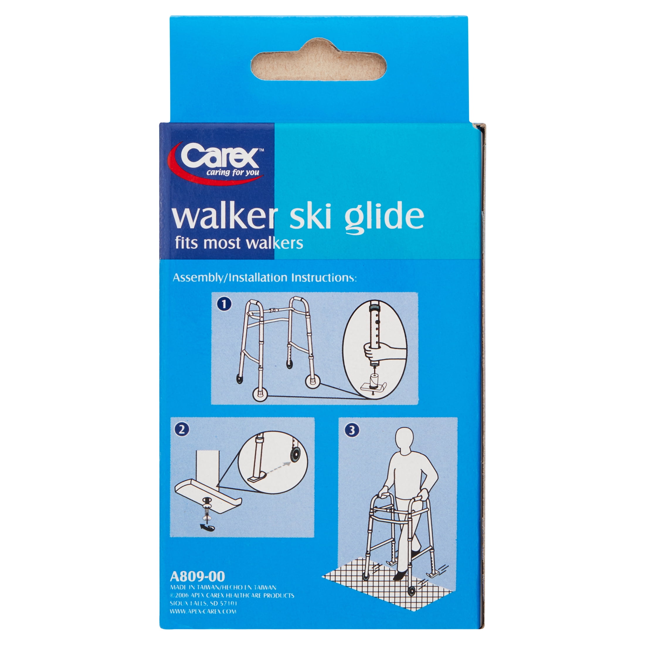 Carex Walker Ski Glides, Fits Most Walkers, White