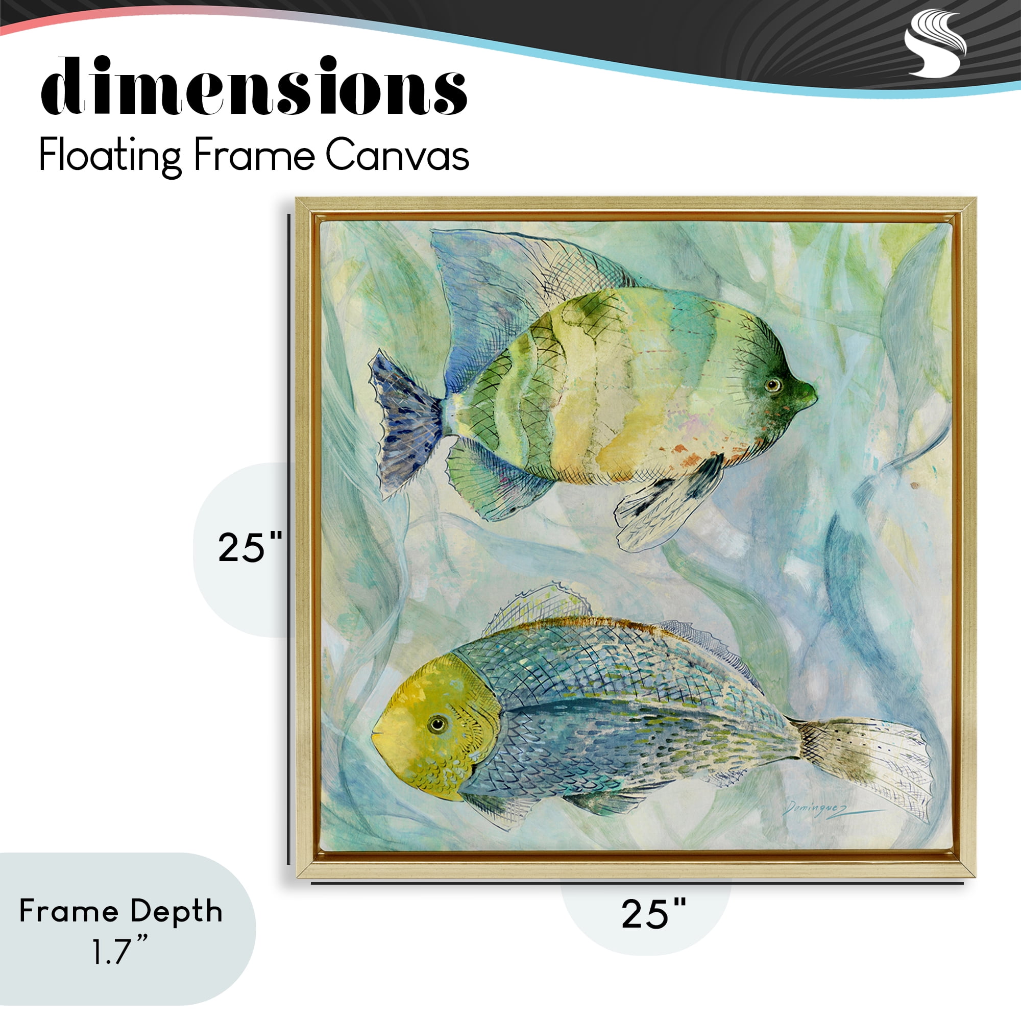 Stupell Industries Sweet Fish Duo Blue Green Gold Framed Floater Canvas Wall Art, design by Lorenzo Collective