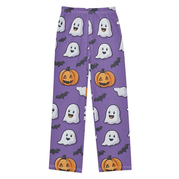 FORMRS Boys Pajama Pants with Pockets Size 6-8Y Kids Lounge Sleep Bottoms, Halloween Ghosts Purple