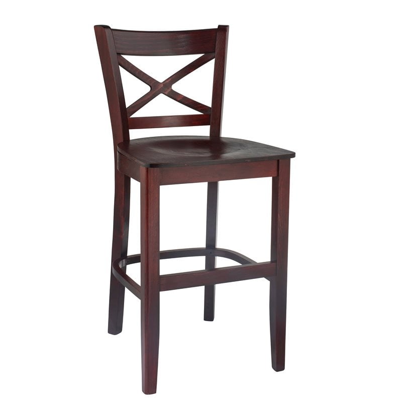 Cross Back Counter Stool Dark Mahogany with wood seat