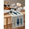 thumbnail image 6 of Blue Beige Feathers Table Runner 108 Inches, Boho Watercolor Vintage Wood Grain Bed Runner Dresser Scarves Tabletop for Indoor Outdoor Parties/Ceremony/Banquet, 13"x 108", 6 of 8