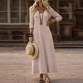 thumbnail image 2 of longantii Linen Maxi Dress for Women V Neck Long Sleeve Solid Boho Beach Vacation Dress Casual Loose Spring Summer Long Dresses Elegant Tea Party Dress Light pink XXL, 2 of 5