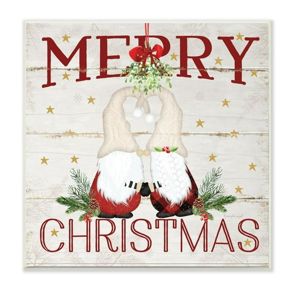 Stupell Industries Merry Christmas Holiday Phrase Gnomes Under Mistletoe Graphic Art Unframed Art Print Wall Art, 12x12, by Jennifer Pugh