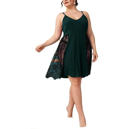

Sexy Plain Spaghetti Strap Slip Dress Dark Green Sleeveless Plus Size Nightgowns & Sleepshirts