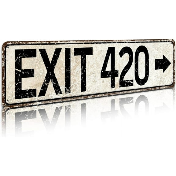 Vintage Metal Tin Sign for Trippy Room Decor, Retro Exit 420 Street Signs Cool Grunge Accessories and Decorations 16x4 Inches