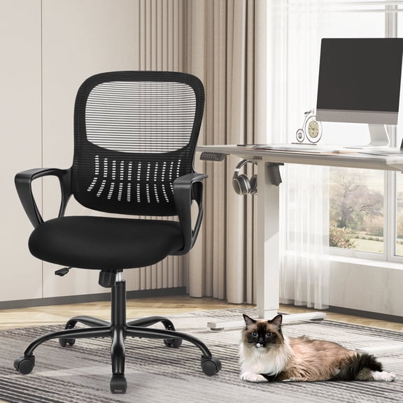 KPUY Ergonomic Mid-Back Mesh Home Office Desk Chair with Wheels, Lumbar Support, and Comfortable Armrests Task Chair for Home, Bedroom, Study, Office