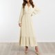 thumbnail image 1 of Vestido largo bohemio con lunares, corte en A, vestido escalonado con volantes para mujer, traje diario Ygjytge Beige T S para Mujer, 1 of 5
