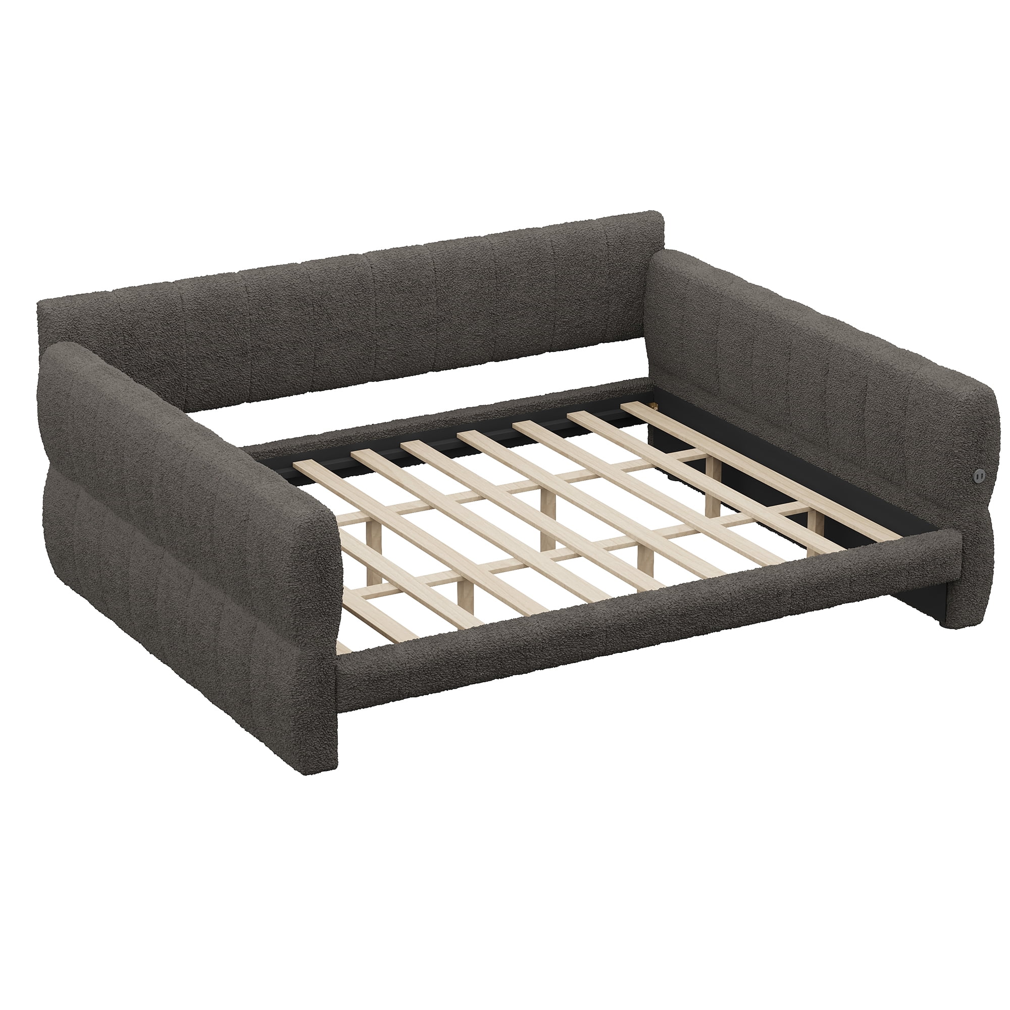 Euroco Upholstered King Size Platform Bed with USB Ports, Gray