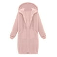 thumbnail image 6 of Women's Long Hoodies Tunic Winter Fleece Jackets Solid Color Jacket Thickening And Fleece And Winter Casual Zipper Long Sleeve Pocket Hooded Long Sweater Outwear Coat with Side Pockets Pink,XL, 6 of 8