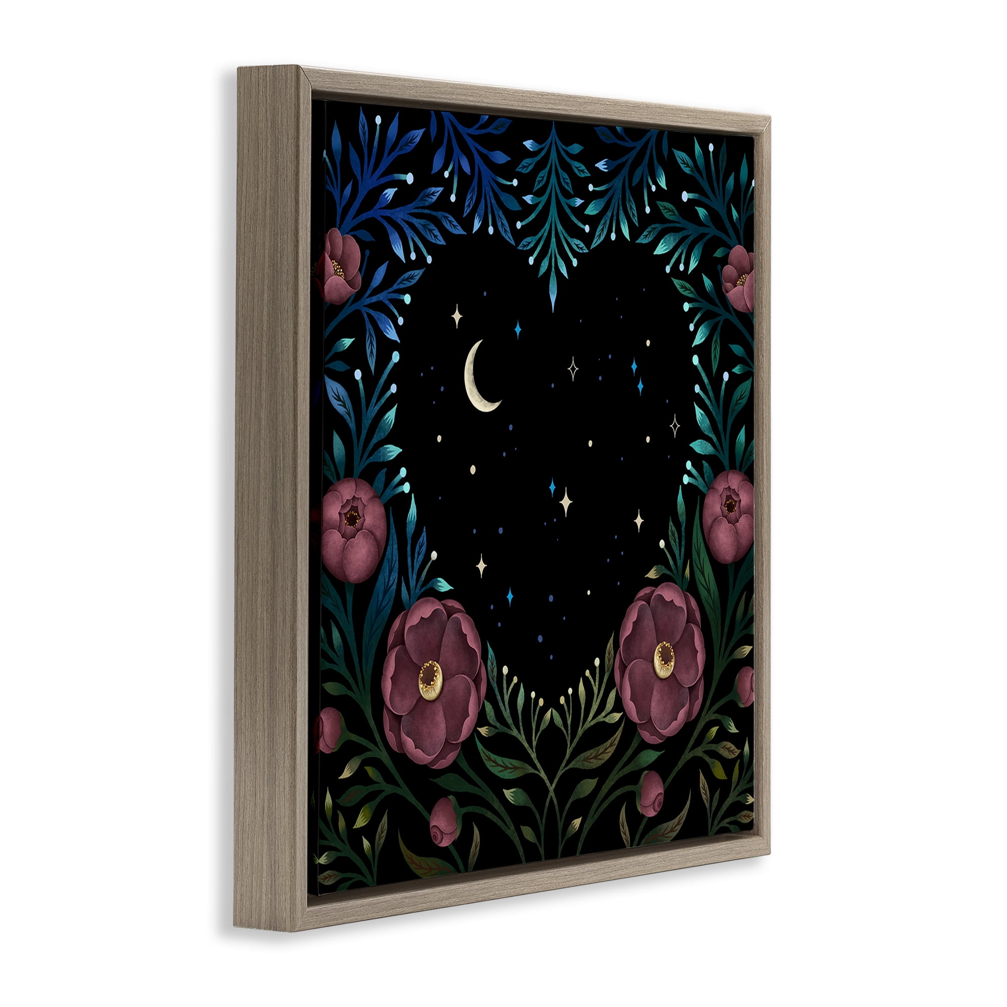 Stupell Industries Heart Night Sky Garden Brown Framed Floater Canvas Wall Art, design by Episodic Drawings