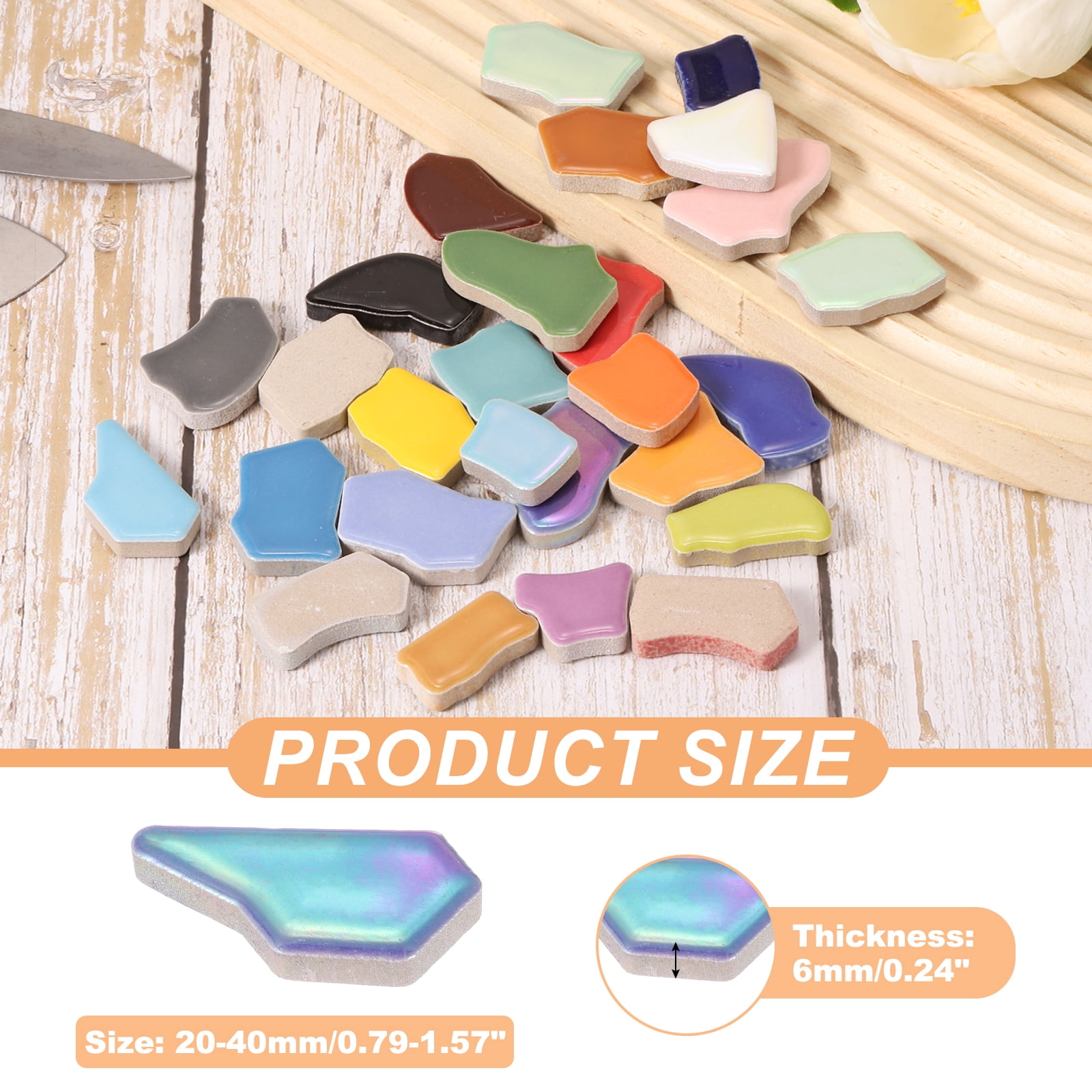 Uxcell 500g/1.1LB Irregular Ceramics Mosaic Tiles, 0.79"-1.57" Mosaic Stained Tile Broken Porcelain Pieces Stones Bulk for DIY Craft Making Vases Home Decoration, Shiny Mixed Colors