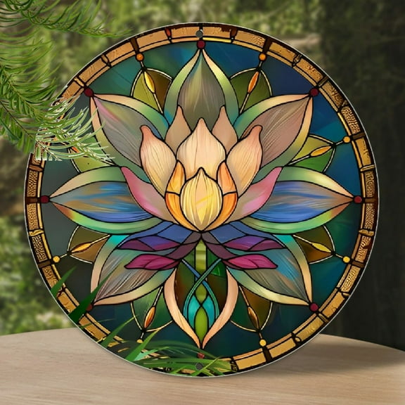 Waterproof UV-Resistant 8-Inch Round Aluminum Metal Wall Art, Decorative Lotus Flower Sign with Pre-Drilled Holes - Indoor/Outdoor Elegant Floral Display for Home & Garden Decor - Art Nouveau Style, 1
