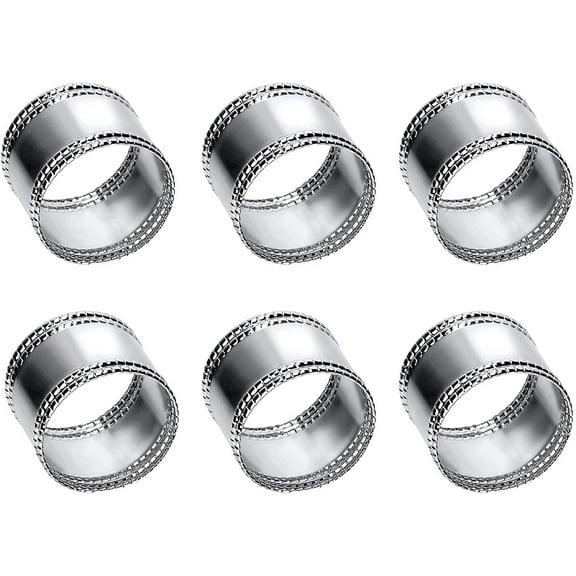 Napkin Rings, Set of 6 Alloy Beaded Napkin Ring Holder for Family Gathering Dinner Party Wedding Decor (Silver)