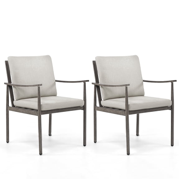 HAPPATIO Outdoor Dining Chairs Set of 2, Aluminum Patio Dining Chairs with Cushion, Ergonomic Rope Design Backrest and Armrest,for Porch Backyard Pool, Grey