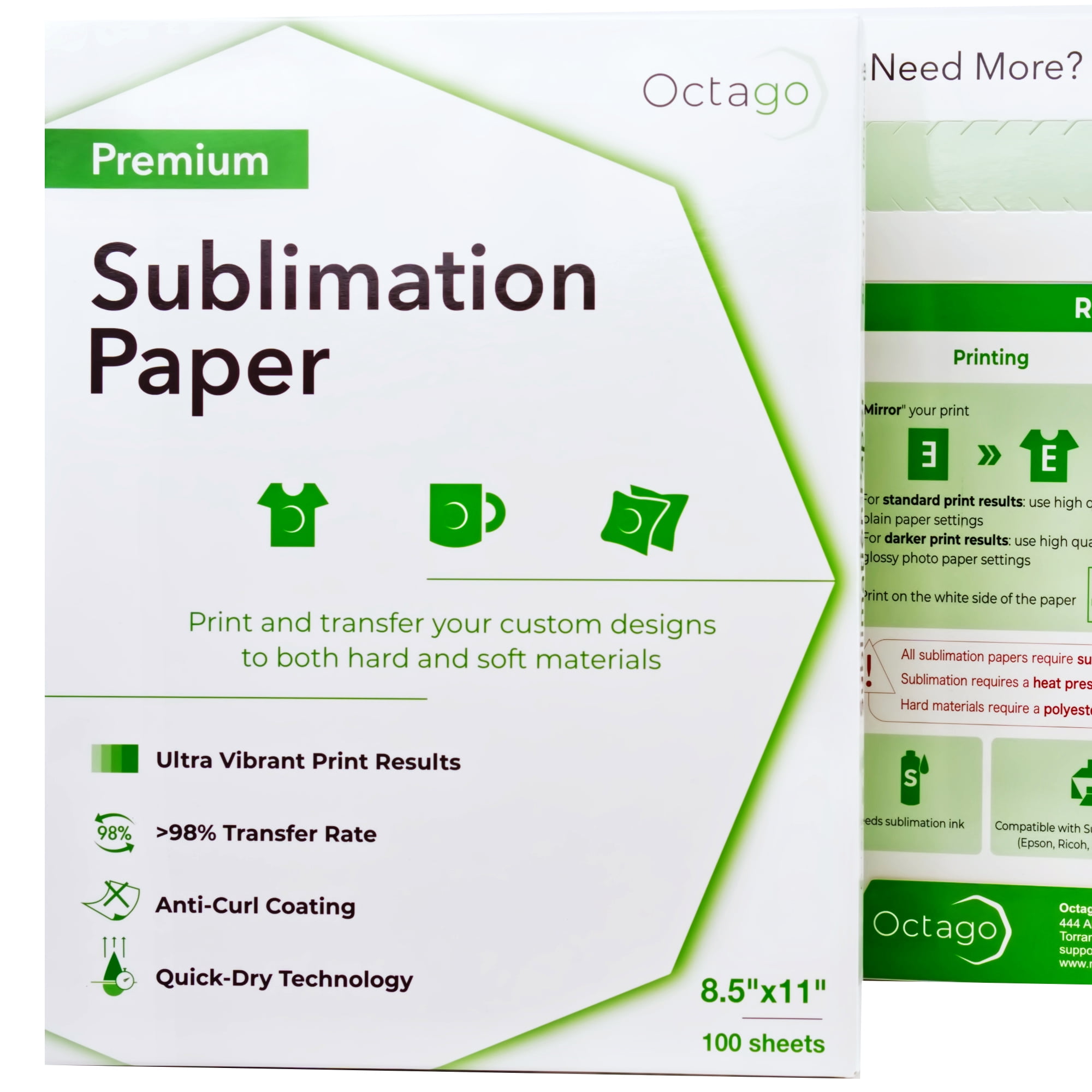 Octago Premium Sublimation Paper 8 5x11 Inches Dye Sublimation Heat Transfer Paper 100 Sheets Walmart Com