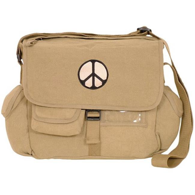 REPRODUCTION  MILITARY SHOULDER BAG KHAKI WITH PEACE SIGN 