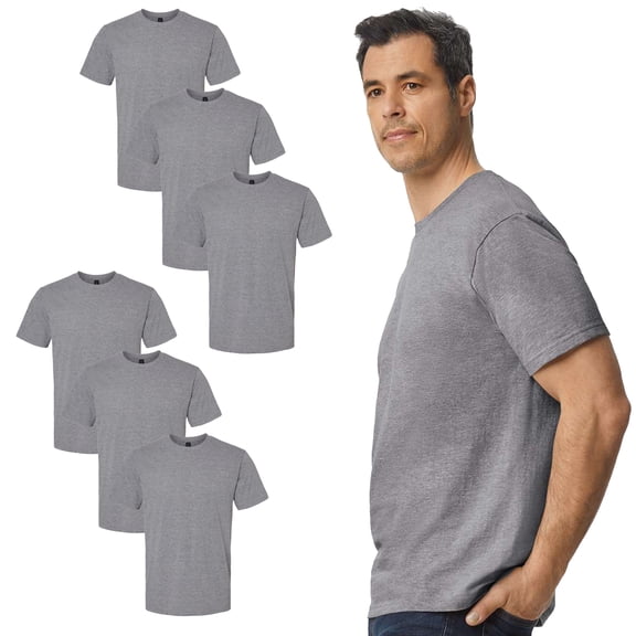 Gildan Men’s Softstyle Midweight Graphite Heather T-Shirt 6-Pack, Comfortable Cotton Blend, XL