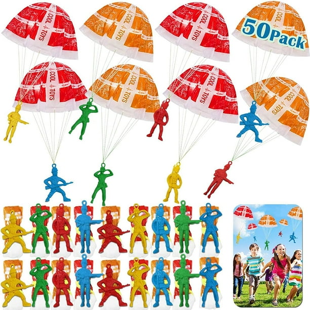 50 piezas de juguete de paracaídas, juguetes de lanzamiento sin enredos para niños, juguetes voladores para niños al aire libre, mini juguetes de vacaciones, juguetes de cumpleaños, regalos brillar Juguete