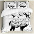 thumbnail image 3 of Animal Twin Size Duvet Cover Set, Mountain and Cottage Scene in Hand Drawn Birds Countryside Wildlife Themed Print, Decorative 2 Piece Bedding Set with 1 Pillow Sham, Black White, by Ambesonne, 3 of 3