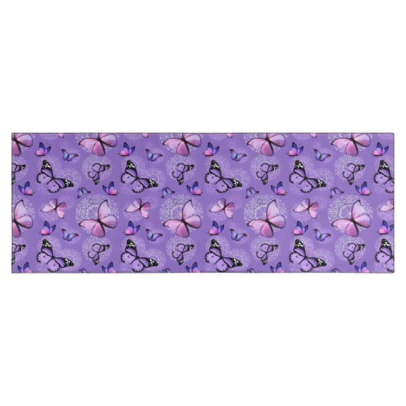 Purple Butterfly Pattern Kitchen Rug Mat,Kitchen Runner Rugs Non Skid Washable,Decorative Kitchen Floor Mats for Kitchen,Sink,Laundry,17"X47"