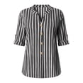 thumbnail image 3 of cocolona Womens Collared Shirt Summer Striped Short Sleeve Button Tops Dressy Casual Business Outfits Blouses, 3 of 7