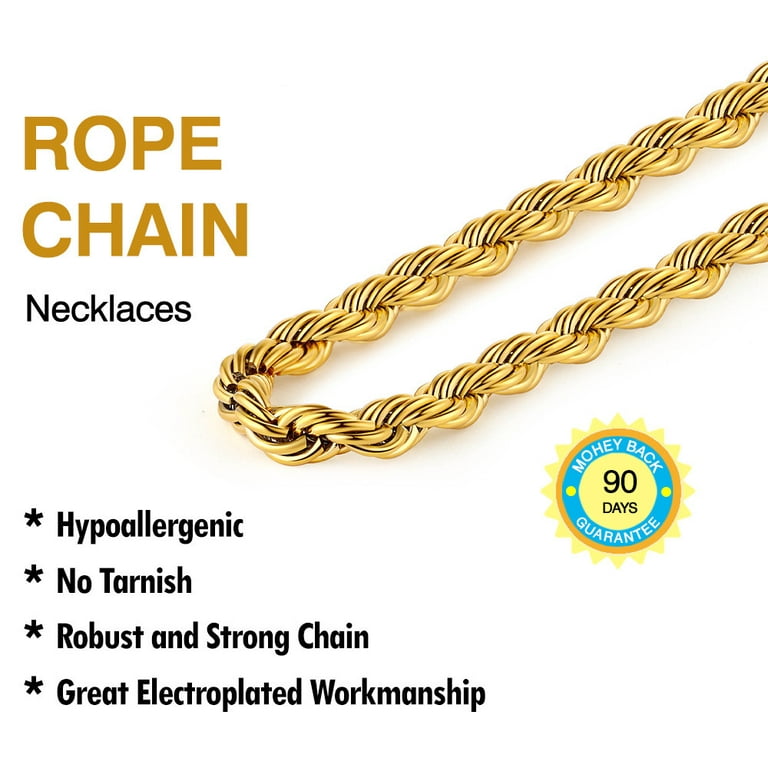 Tingn Gold Chain for Men 2.5mm 36 inch Stainless Steel Gold Plated Twist Rope Chain Necklace for Men, Adult Unisex, Size: One Size