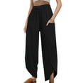 thumbnail image 2 of Lenpel Women's Wide Leg Pants Summer Elastic High Waisted Solid Color Cropped Pants Loose Casual Trousers with Pockets, 2 of 5
