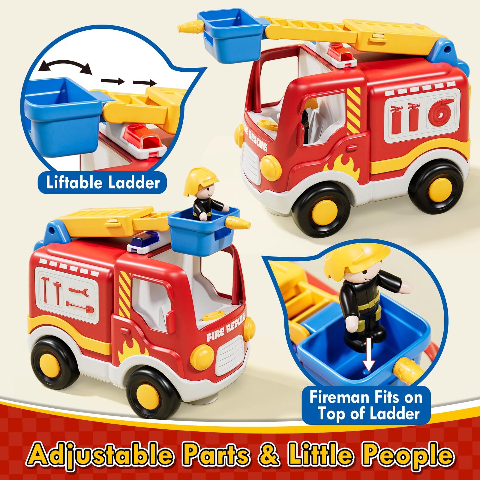Toys for 2 Year Old Boys Toys, 2 Rechargeable Remote Control Car for Toddler, Kids Toys Age 2 3 4 5, Police Car and Fire Car with LED Lights & Music, Gifts for Toddler Boys 18+ Months