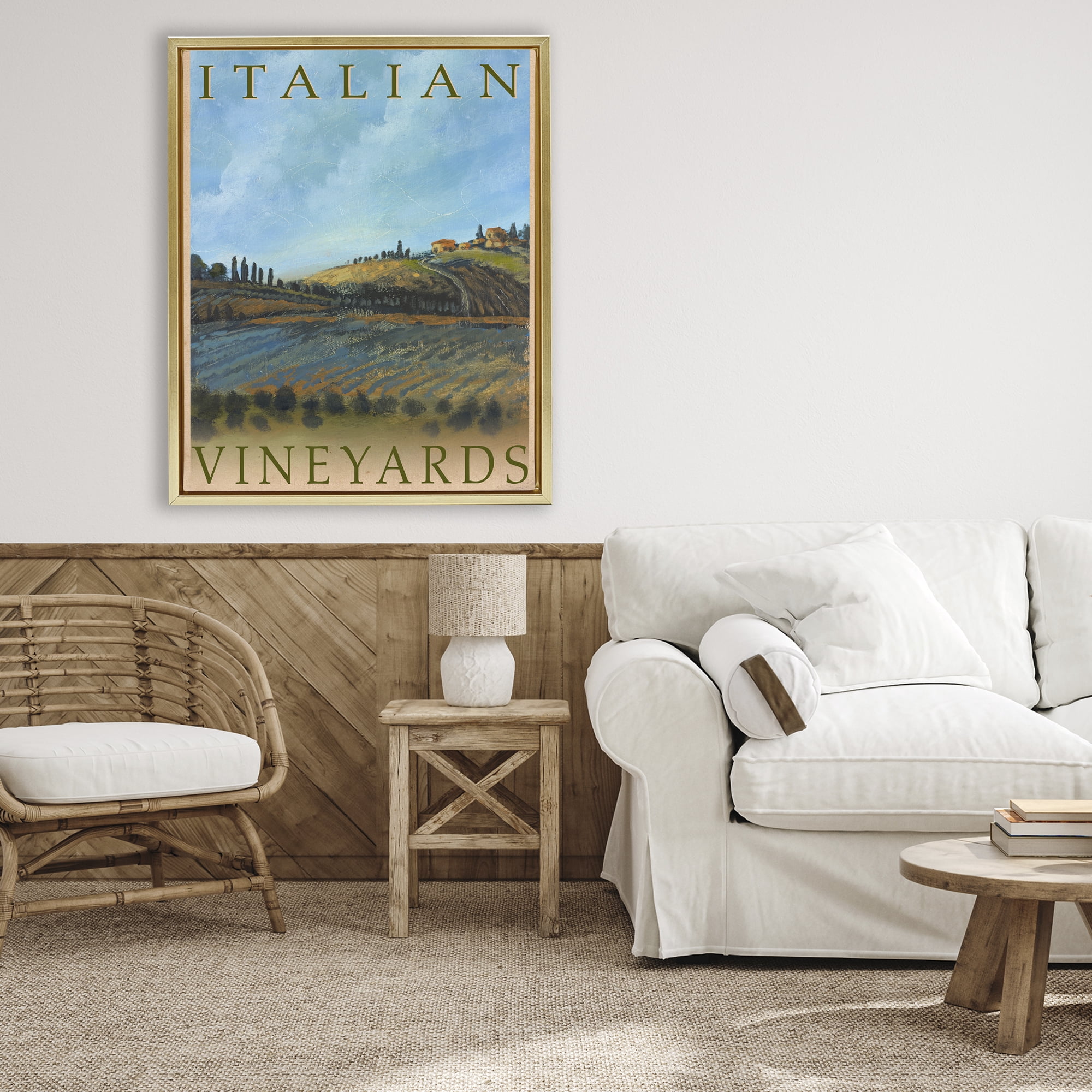 Stupell Industries Italian Vineyards Vintage Poster Gold Framed Floater Canvas Wall Art, design by Kingsley