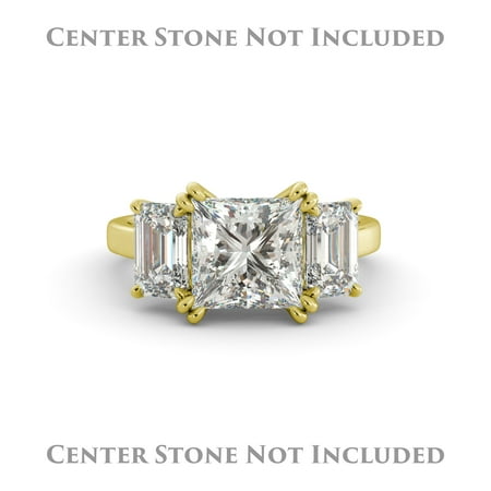 Emerald Semi Mount Ring - Asscher Semi Mount 3 Stone Engagement Ring Emerald Real Diamond 14k Yellow Gold