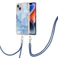 thumbnail image 2 of Case for iPhone 15 Plus, Adjustable Detachable Crossbody Strap Neck Strap Silicone Bumper Marble Painted TPU Ultra Thin Shockproof Protective Phone Case Cover for iPhone 15 Plus, Blue, 2 of 7