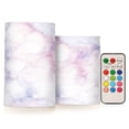 thumbnail image 1 of Flameless Candles Lights, Pack of two LED Lights, Dimmable LED Pillar Candles Battery Operated, Flames Remote Control Pink and Purple Marble Texture, 1 of 7