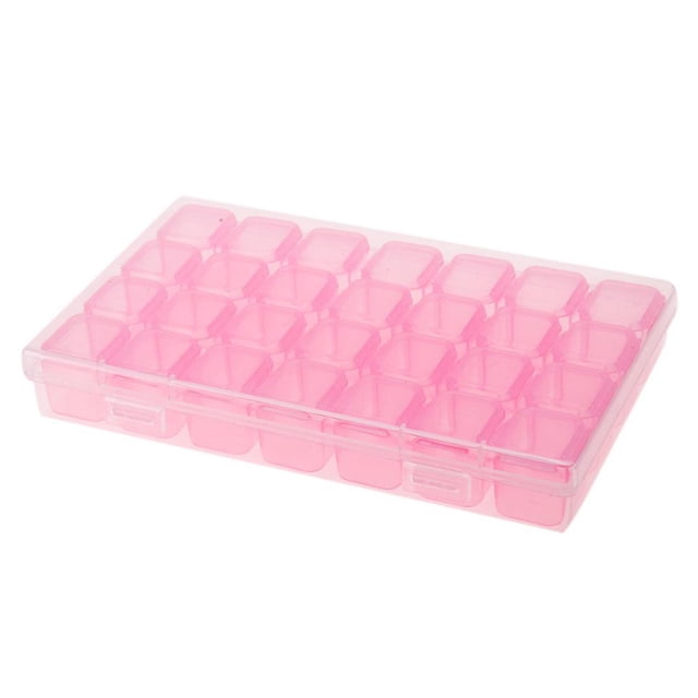 Titular De Almacenamiento Caja de almacenamiento de plástico con 28 ranuras para arte de uñas, vitrina de joyería con diamantes de imitación (rosa)