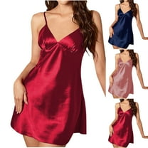 Feancey Womens Lingerie Nightgowns Summer Sleeveless V Neck Sleepshirts Satin Silky Cami Nighdress Soft Casual Loungewear Clearance Sales Red S