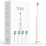 Teepeu Rechargeable Electric Toothbrush with 5 Modes, 4 Brush Heads, 2 Min Smart Timer