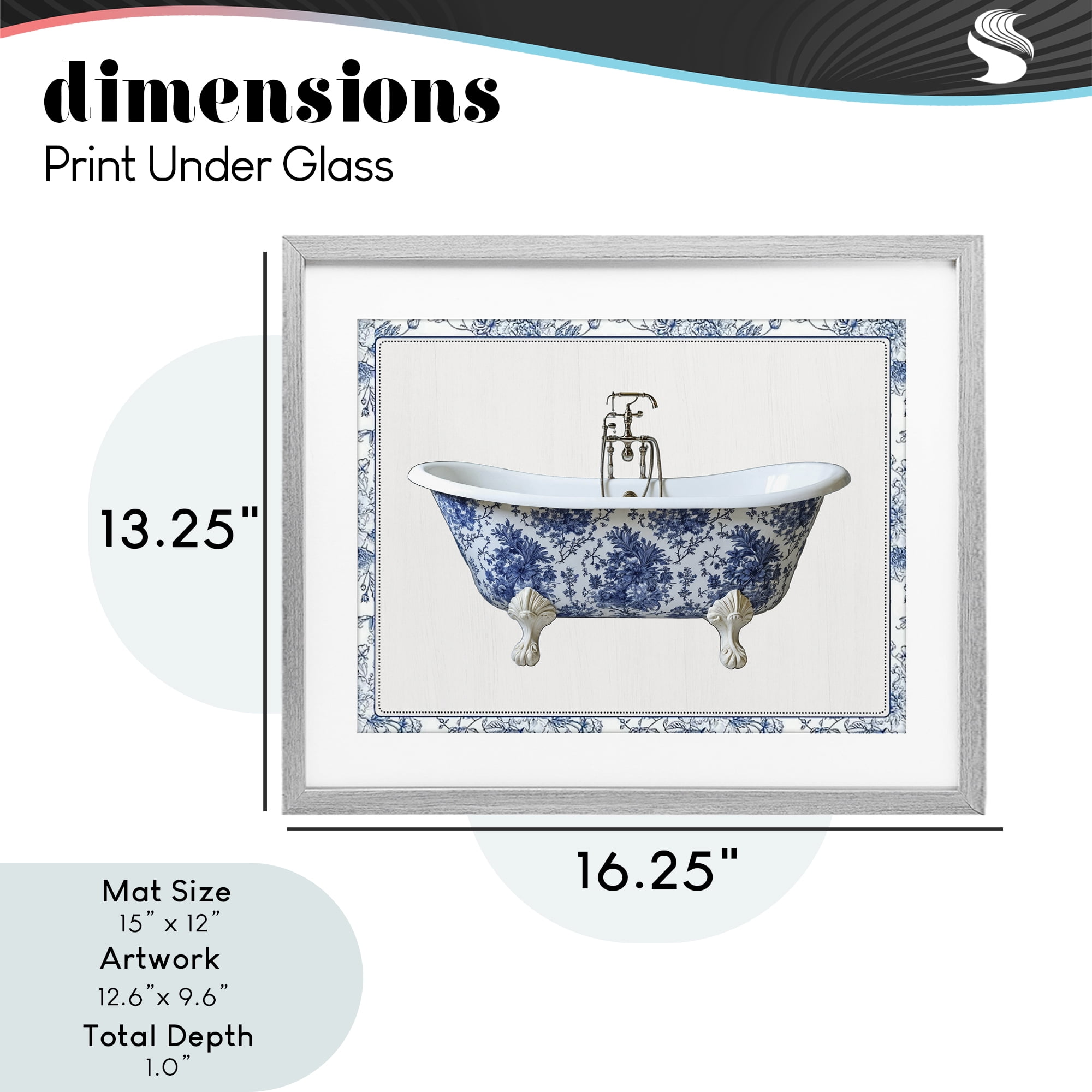Vintage Chinoiserie Bathtub Gray Framed Print Under Glass, design by Lettered and Lined