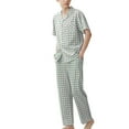thumbnail image 2 of Pajama Set Fashion Men Round Neck Letter Plaid Printing Short Sleeved Top Elastic Waist Bandage Long Pants Pajama Set Pajama Sets Men Pjs Sets for Men Pajama Men Set Man Pajamas, 2 of 4