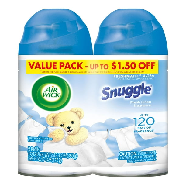 Air Wick Freshmatic 2 Refills Automatic Spray, Snuggle Fresh Linen, (2X6.17oz), Air Freshener